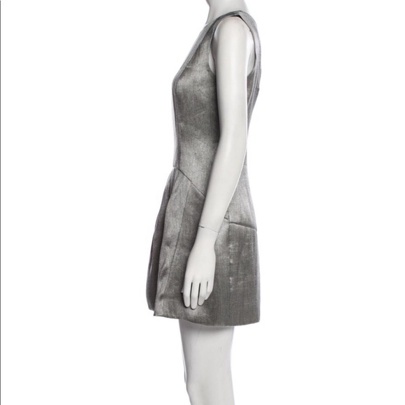 Theyskens' Theory Silk A-Line Mini Silver Metallic Dress - Picture 4 of 15